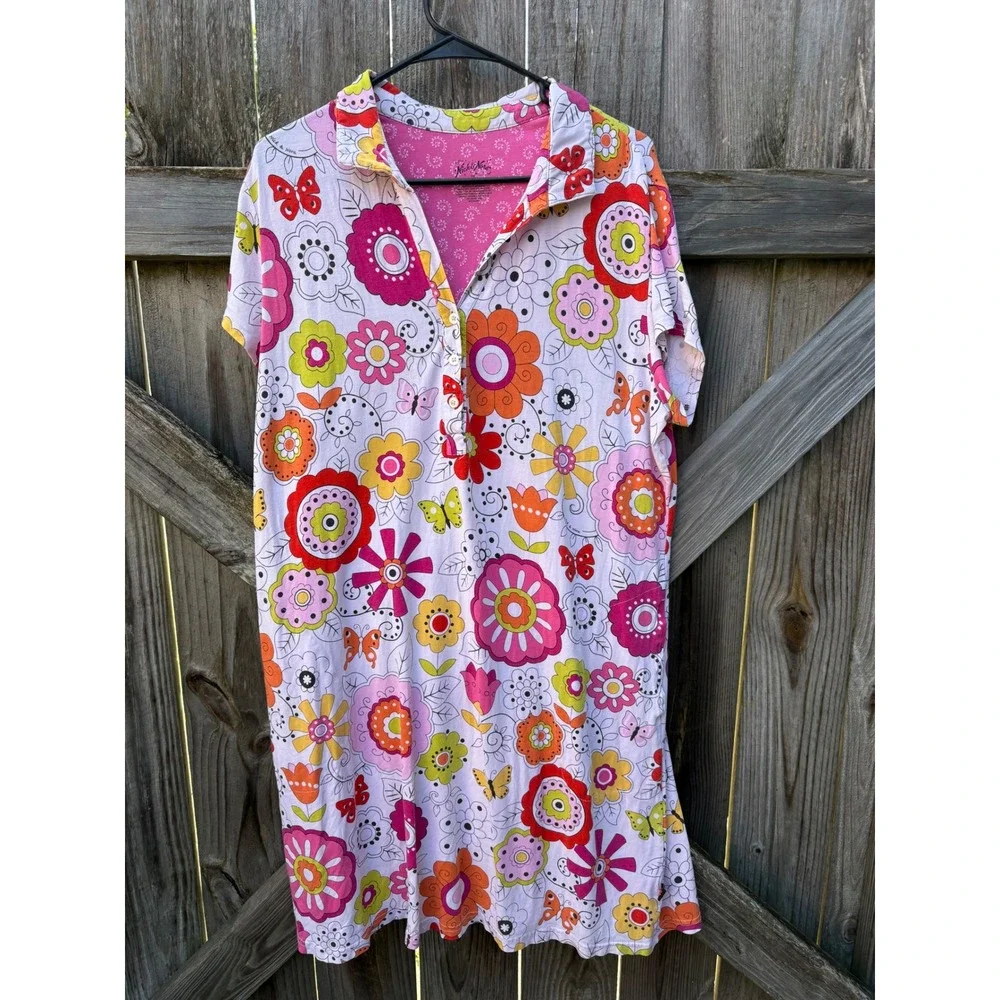 Nick & Nora XXL Floral Butterfly Sleep Shirt Nightgown Pink Orange Cotton Blend